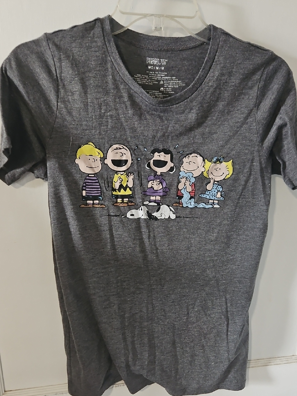 Peanuts Charcoal Gray Short Sleeve Tee with Colorful Peanuts Graphic